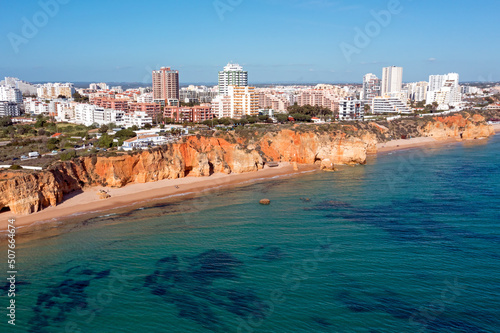 Aerial from Praia da Rocha and Portimao in the Algarve Portugal