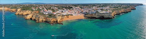 Aerial panorama from the historical village Carvoeiro in the Algarve Portugal © Nataraj