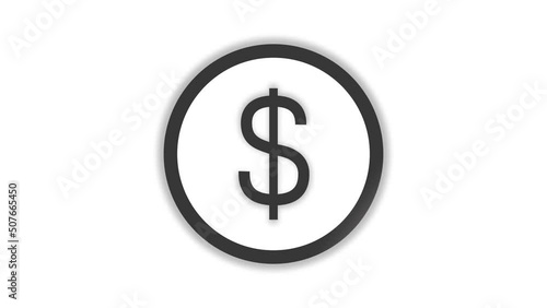 Aminated US dollar icon. American dollar symbol isolated on white background. Money, USD currency. photo