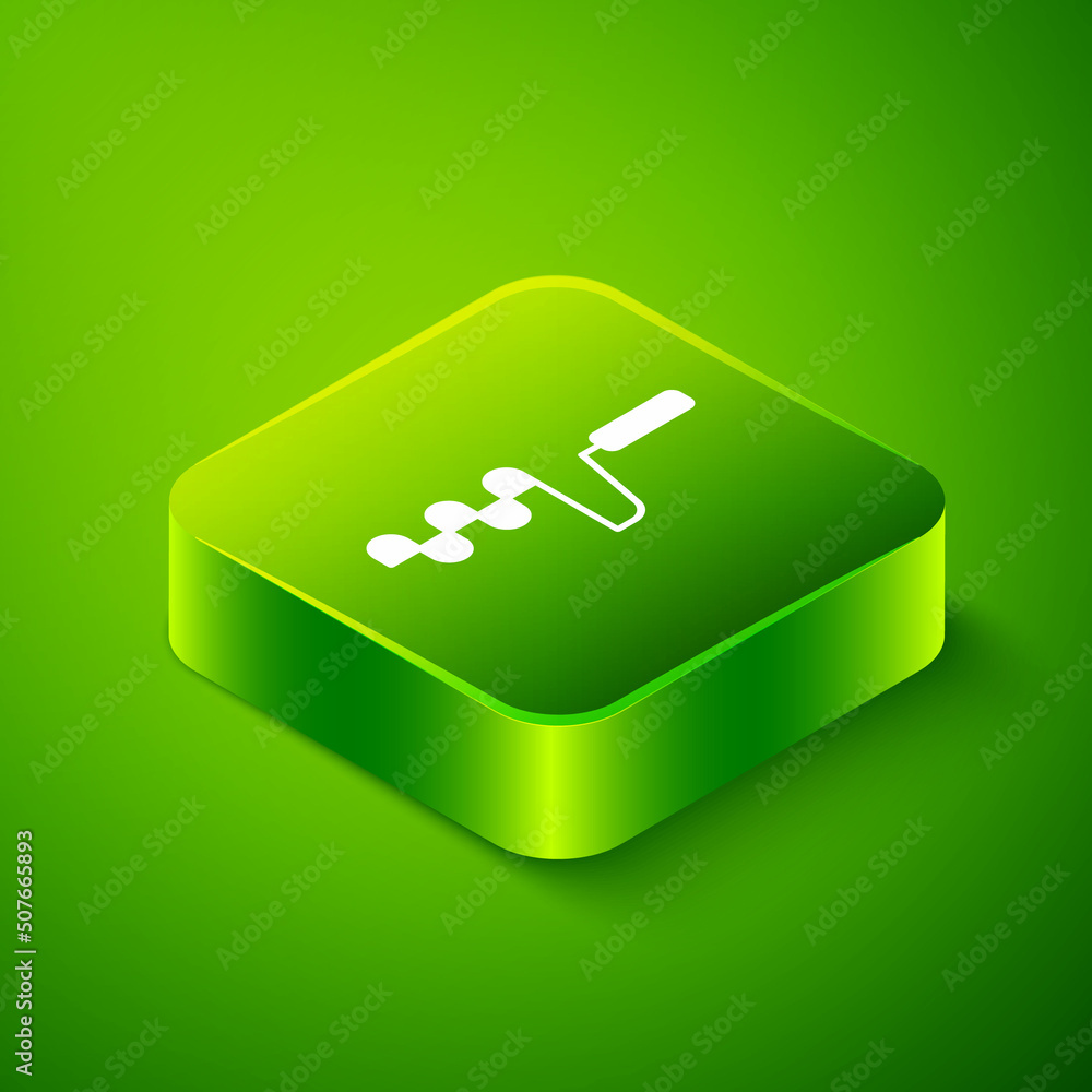 Isometric Hand ice drill for winter fishing icon isolated on green background. Green square button. Vector Isometric Hand ice drill for winter fishing icon isolated on green background. Green square button. Vector