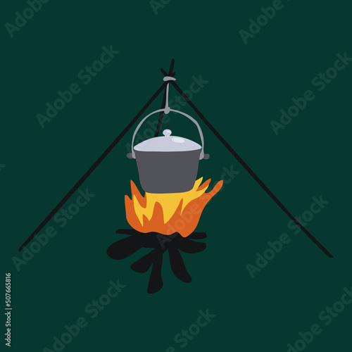 kettle hanged upon fire clip art