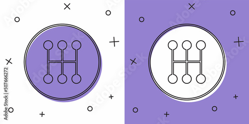 Set Gear shifter icon isolated on white and purple background. Manual transmission icon. Vector