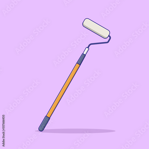 Paint Roller Vector Icon Illustration. Long Paint Roller Vector. Flat Cartoon Style Suitable for Web Landing Page, Banner, Flyer, Sticker, Wallpaper, Background