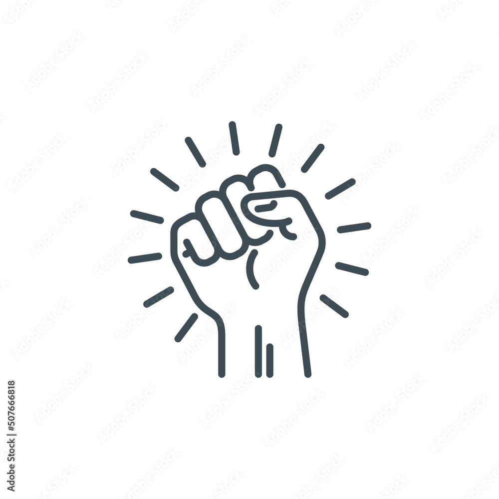 raised up fist in protest no war single line icon isolated on white. Perfect outline symbol raised up fist in revolution riot. freedom power design element with editable Stroke.People rights line icon raised up fist in protest no war single line icon isolated on white. Perfect outline symbol raised up fist in revolution riot. freedom power design element with editable Stroke.People rights line icon