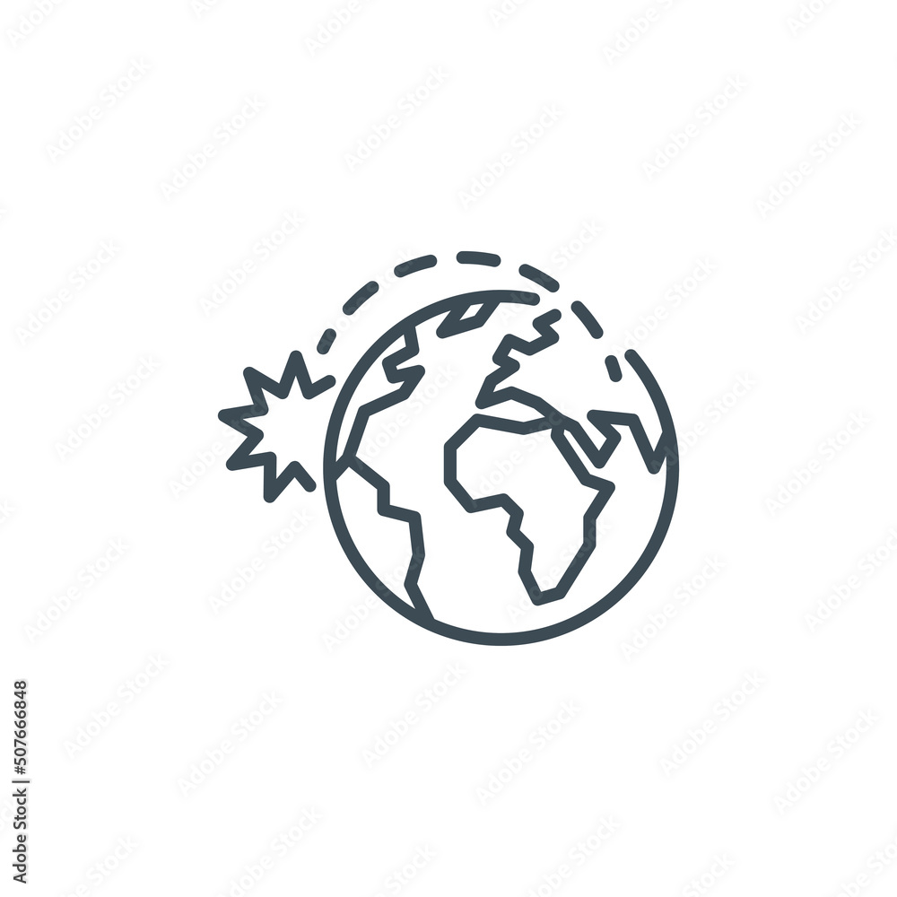 nuclear explosion on planet earth after missile rocket attack single outline icon isolated on white. outline symbol rocket attacks. design element war with editable thin line stroke. strike pictogram