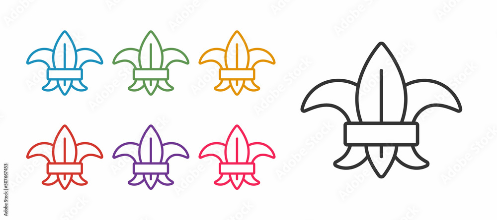 Set line Fleur de lys or lily flower icon isolated on white background. Set icons colorful. Vector Set line Fleur de lys or lily flower icon isolated on white background. Set icons colorful. Vector