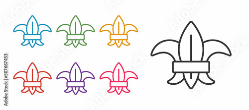 Set line Fleur de lys or lily flower icon isolated on white background. Set icons colorful. Vector