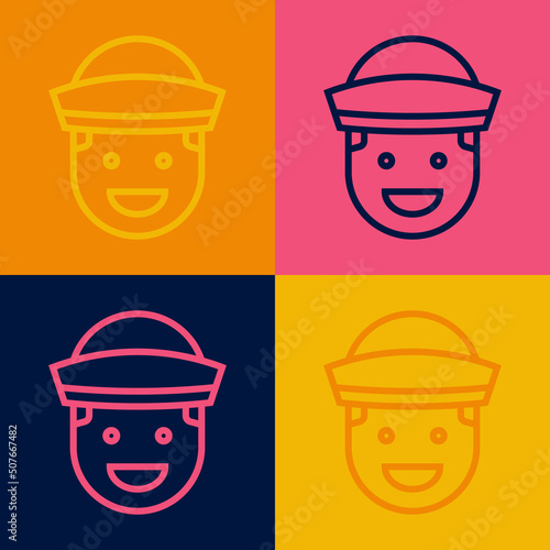 Pop art line Sailor icon isolated on color background. Vector