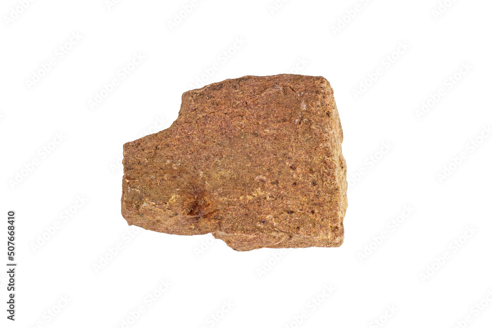 Natural brown mineral rock stone isolated on white background close up.