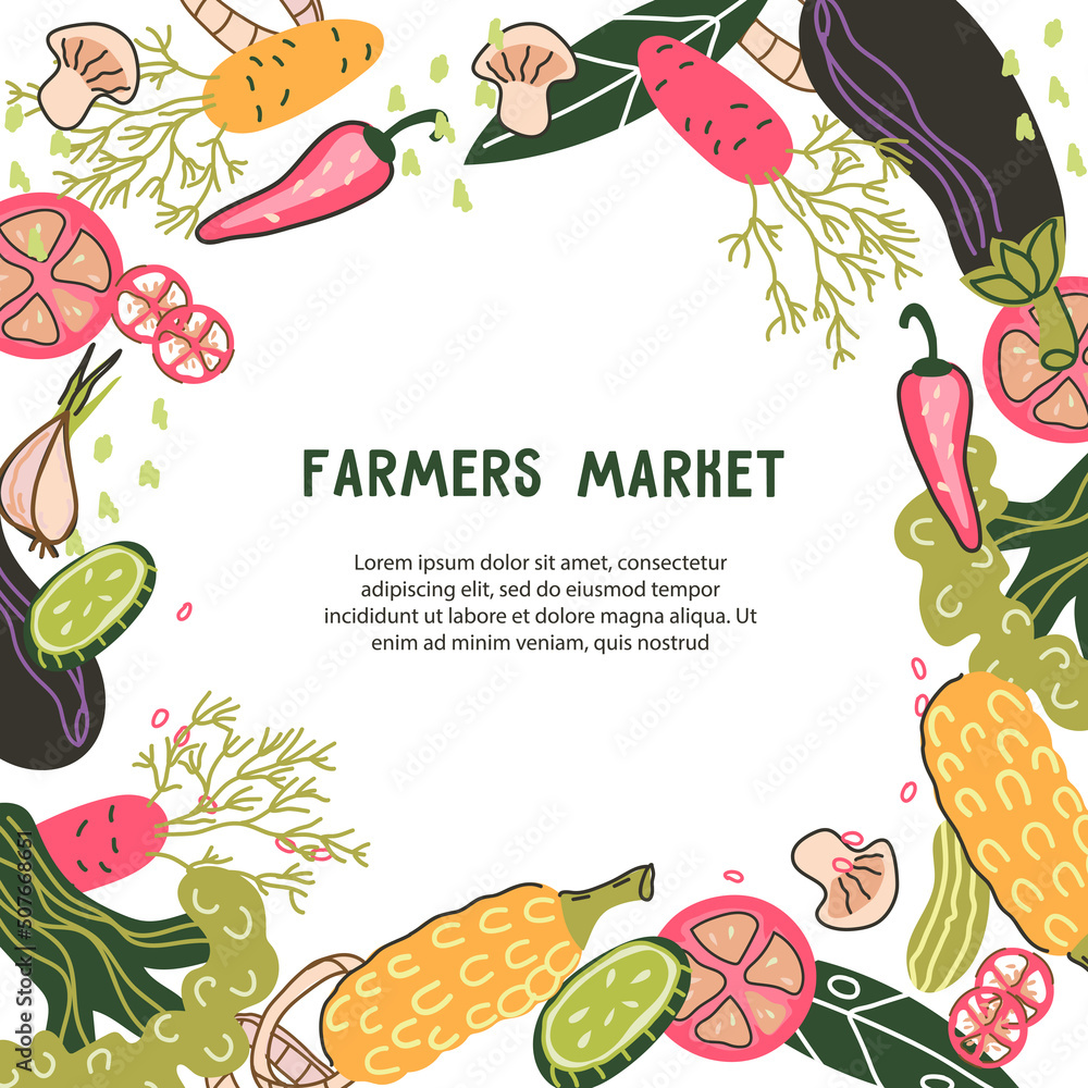 Farmers market and food fair, harvest festival square banner or poster ...