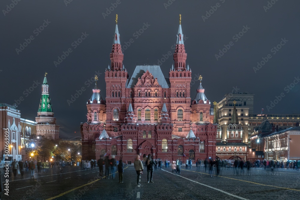 Red Square and Russian state historical museum at night, Moscow