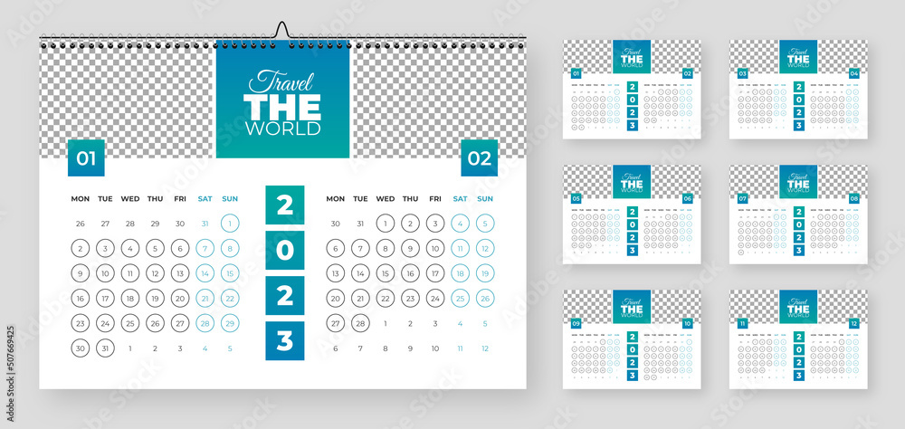 Monthly calendar template for 2023 year. Week Starts on Monday. Wall calendar in a minimalist style. Monthly calendar template for 2023 year. Week Starts on Monday. Wall calendar in a minimalist style.