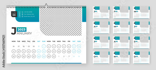 Modern, simple and minimal desk calendar template 2023
