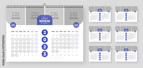 Monthly calendar template for 2023 year. Week Starts on Monday. Wall calendar in a minimalist style.