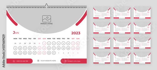 Monthly calendar template for 2023 year. Week Starts on Monday. Wall calendar in a minimalist style.