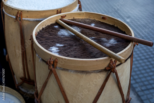 The bombo legüero, a popular membranophone instrument of Argentine folklore, originally from the province of Santiago del Estero. Concept Argentine Culture and Traditions photo