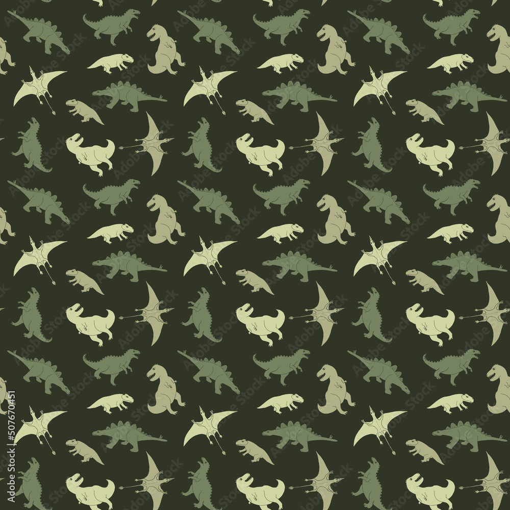 Dino Seamless Pattern, Cute Cartoon Dinosaurs Doodles Vector Illustration Dino Seamless Pattern, Cute Cartoon Dinosaurs Doodles Vector Illustration