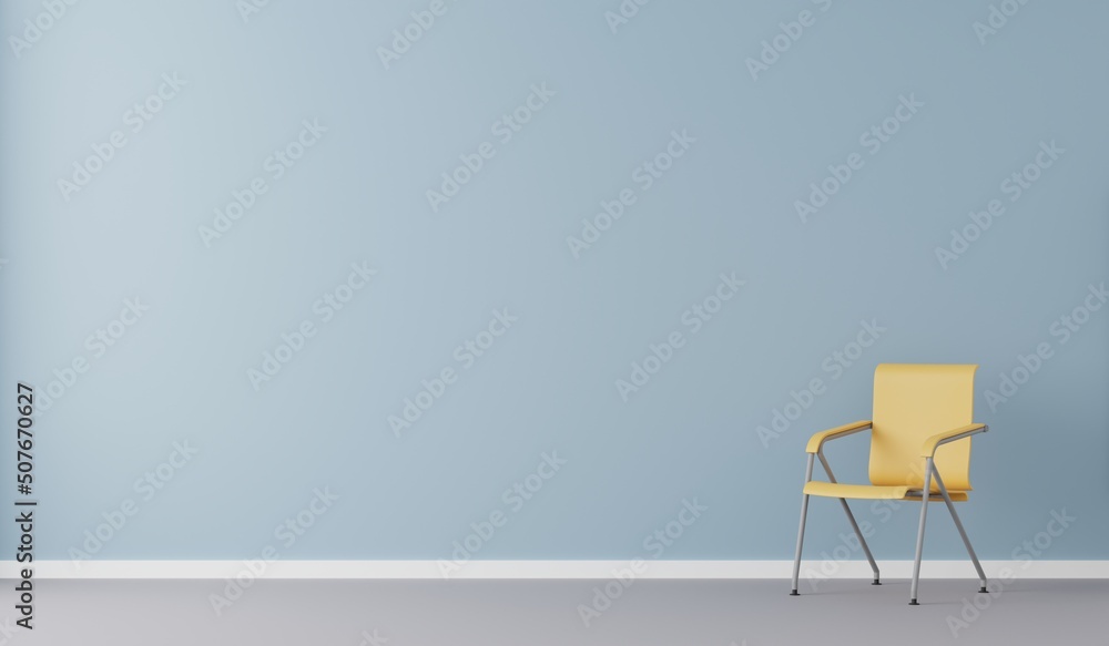 sofa chair in a living room with empty wall. Minimal style concept. pastel color style. 3D render sofa chair in a living room with empty wall. Minimal style concept. pastel color style. 3D render