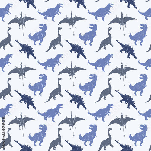 Dino Seamless Pattern  Cute Cartoon Dinosaurs Doodles Vector Illustration