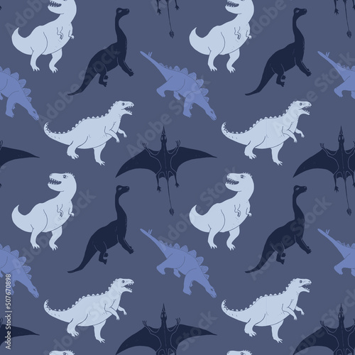 Dino Seamless Pattern  Cute Cartoon Dinosaurs Doodles Vector Illustration