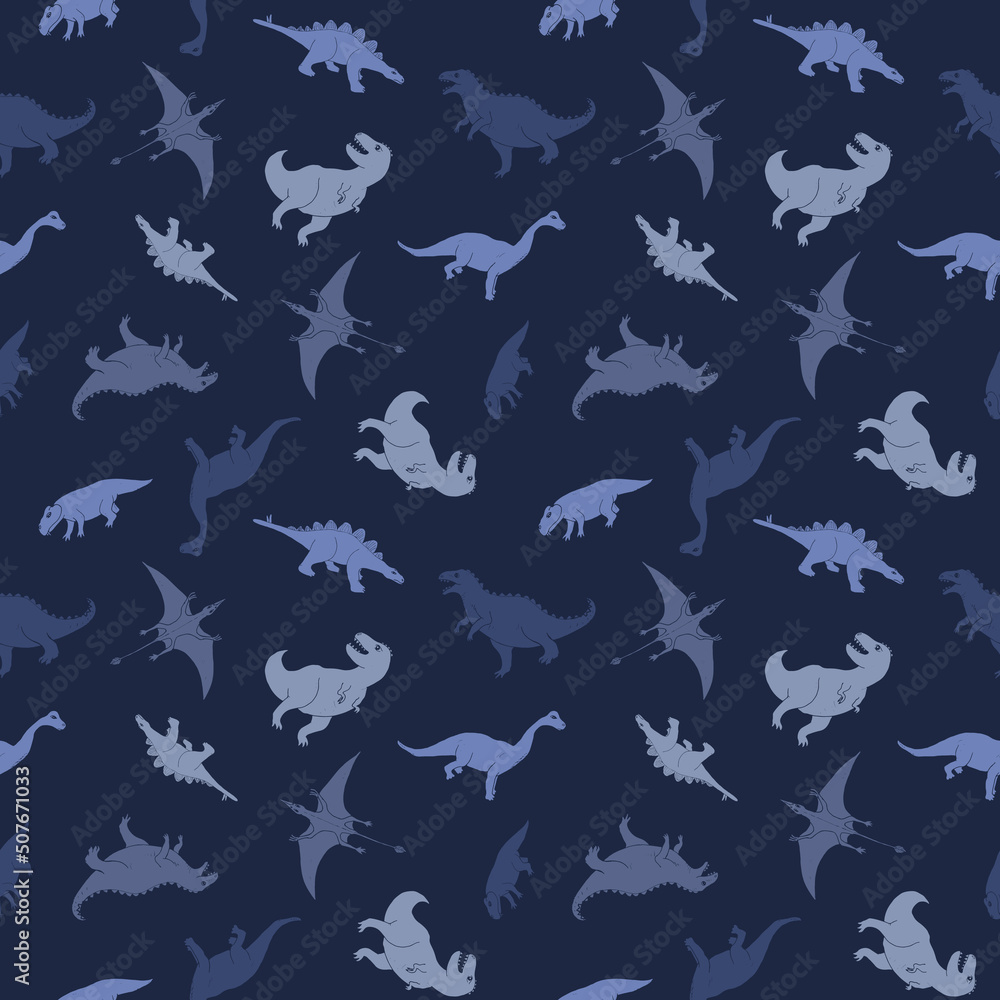 Dino Seamless Pattern, Cute Cartoon Dinosaurs Doodles Vector Illustration Dino Seamless Pattern, Cute Cartoon Dinosaurs Doodles Vector Illustration