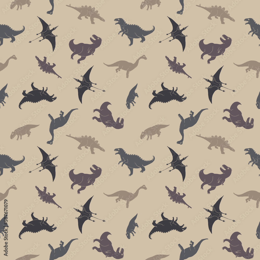 Dino Seamless Pattern, Cute Cartoon Dinosaurs Doodles Vector Illustration Dino Seamless Pattern, Cute Cartoon Dinosaurs Doodles Vector Illustration