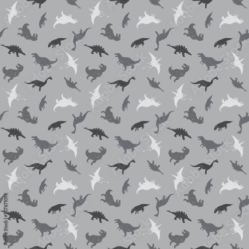 Dino Seamless Pattern, Cute Cartoon Dinosaurs Doodles Vector Illustration