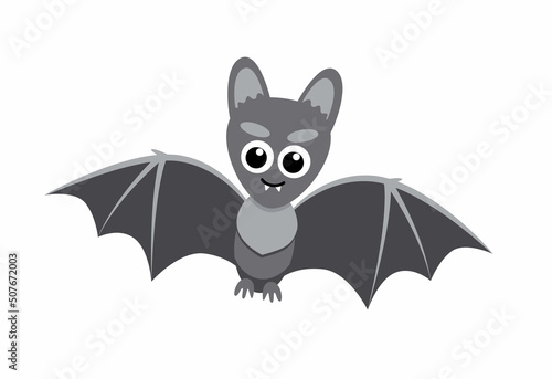 Serious bat. Flying bat. Flat, cartoon, vector