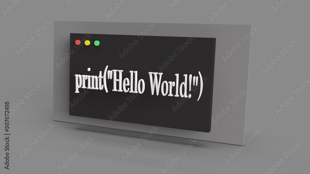 concept on screen, hello world in python 