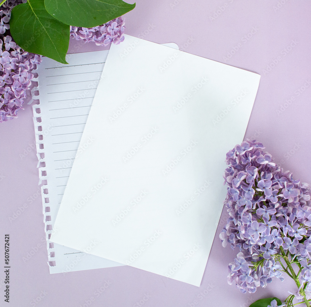 purple lilac on soft violet ground with white paper space for text purple lilac on soft violet ground with white paper space for text