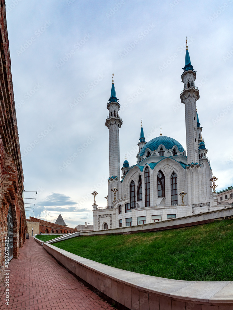 Kul Sharif mosque in summer against the cloudy sky