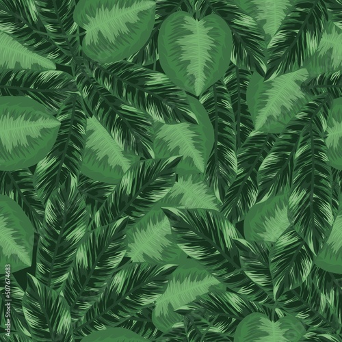 Tropical foliage green seamless pattern with palm leaves and monstera vector