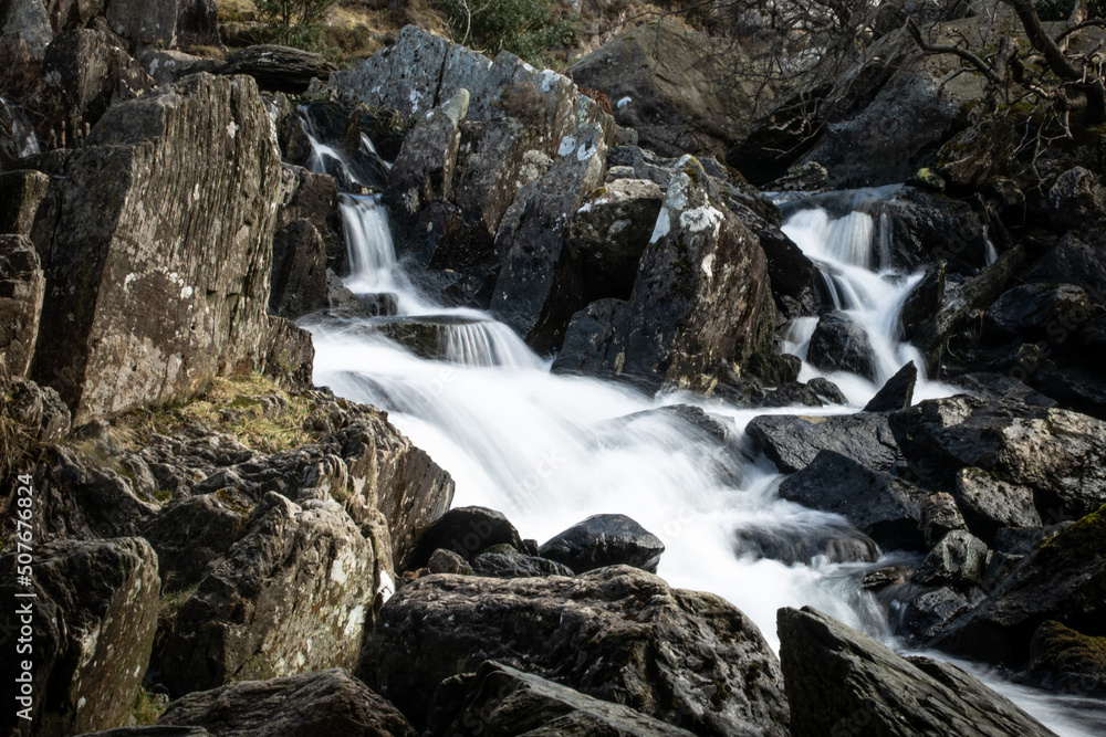 Naklejka premium waterfall, llyn ogwen, snowdonia, north wales