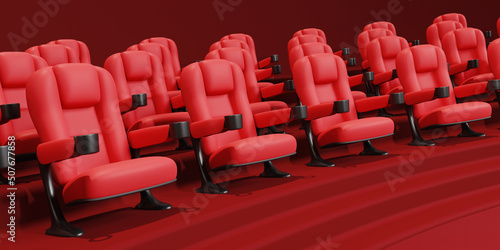 Cinema movie background concept. Cinema seat watch movie concept with copy space. 3D rendering