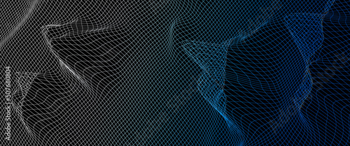 gitter berge, 3d topologie, wireframe spitzen, computer geometrie, modern und abstrakt, rendering, wellen muster, netzwerk darstellung