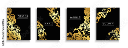 Collection of black luxury posters, cards, brochures, flyers, backgrounds, banners, placards and ect. Elegant dark covers - golden rich design