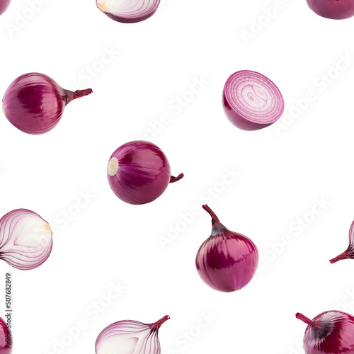 red Onion isolated on white background, SEAMLESS, PATTERN