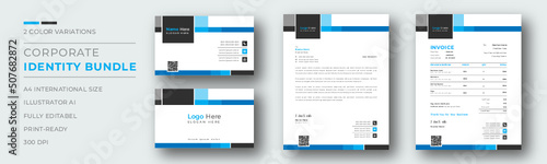 Corporate branding identity design includes Business Card, Invoices, Letterhead Designs, and Modern stationery packs with Abstract Templates.