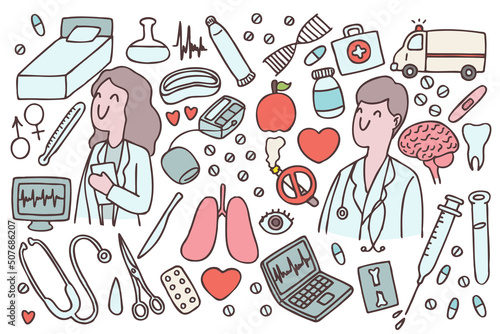 Doctor and Nurse medical doodle