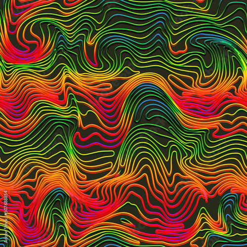 Retro psychedelic curved line. Seamless pattern