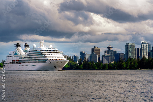 Cruises Sailing from Vancouver Canada with Vancouver downtown city views backgrounds 