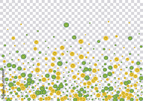 Green Citrus Background Transparent Vector. Summer Illustration. Juicy Fruit Ingredient. Group Lime Juicy Pattern.