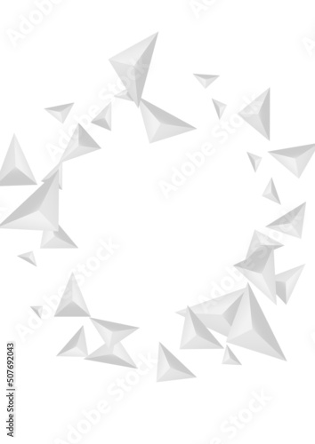 Fototapeta Naklejka Na Ścianę i Meble -  Greyscale Fractal Background White Vector. Triangular Shadow Banner. Gray Geometric Tile. Pyramid 3d. Grizzly Polygon Illustration.