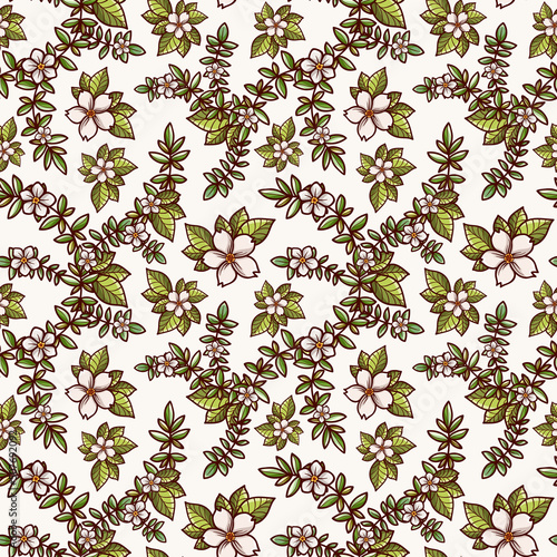 Seamless pattern with flowers, leafs and branches