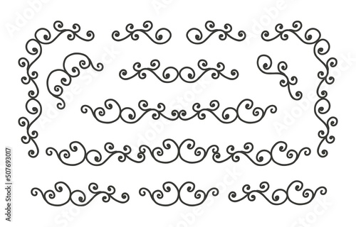 Vector set of hand drawn graphic elements, dividers and ornaments for page decoration and frame design