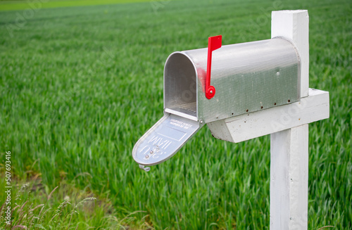 US mailbox on a green background