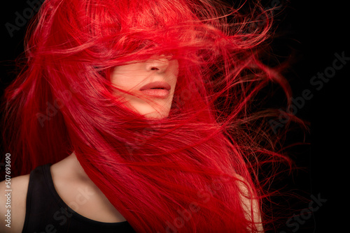 Konstfotografi Fashion model girl with stylish dyed red hair