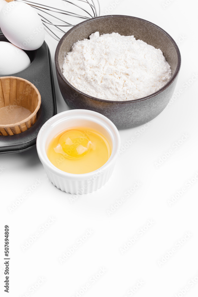 Baking ingredients on white background. Food background Baking ingredients on white background. Food background