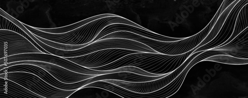Abstract black and white art background with waves in line style. Luxury banner for packaging design, wallpapers, decor, interior design, textiles