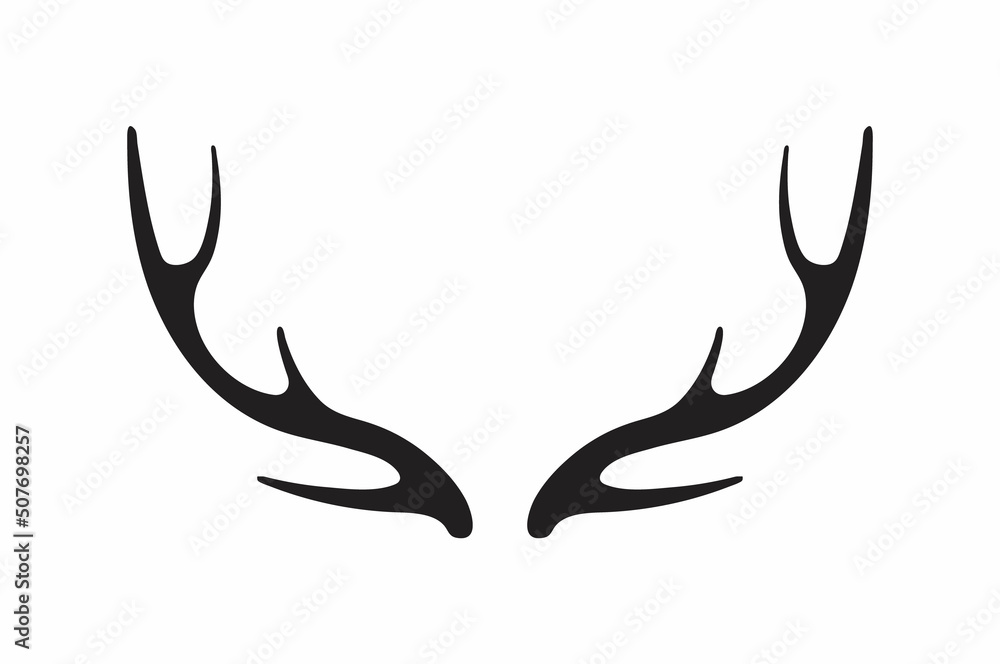 Deer antlers vector. Silhouette of the horns of a wild elk, roe deer on a white background.